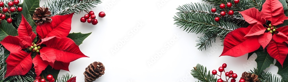 Christmas Floral Border with Poinsettia, Pine, and Berries Christmas Floral Border with Poinsettia, Pine, and Berries
