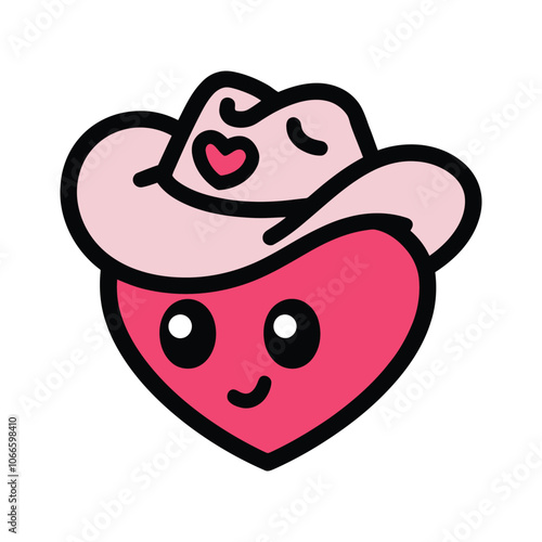 Cute Heart with Cowboy Hat Cartoon Illustration