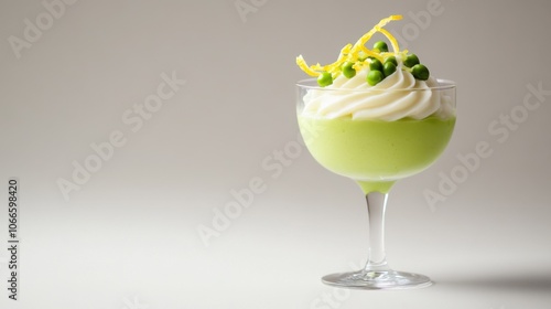 Soft Pea Mousse with Lemon Zest in Small Glass