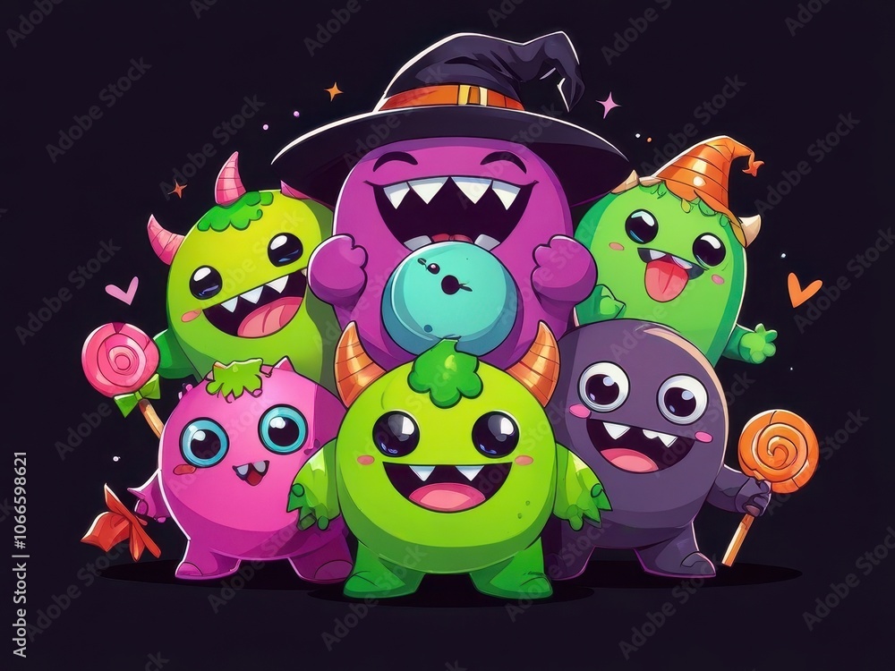 Obraz premium Halloween Monster Friends cute illustration