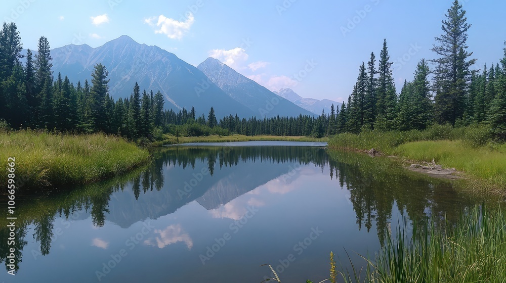 Serene Mountain Lake Surrounded by Lush Greenery Serene Mountain Lake Surrounded by Lush Greenery