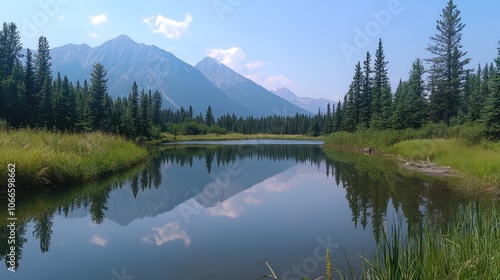 Serene Mountain Lake Surrounded by Lush Greenery
