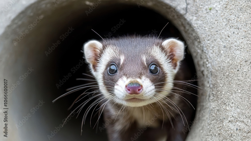 A Close-Up of a Ferret's Face Peeking Out of a Tunnel A Close-Up of a Ferret's Face Peeking Out of a Tunnel