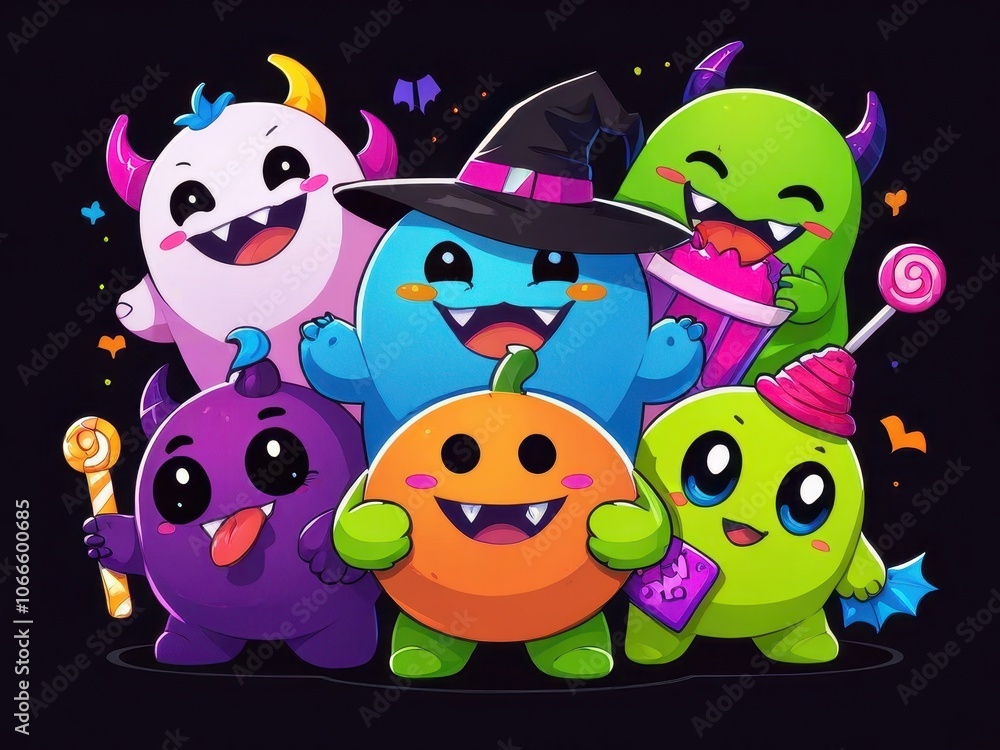 Obraz premium Halloween Monster Friends cute illustration