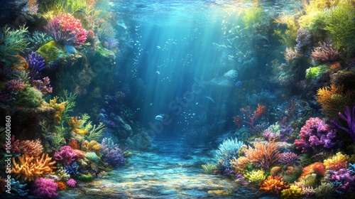 Vibrant Coral Reef Underwater Scene Ocean Life Marine Background