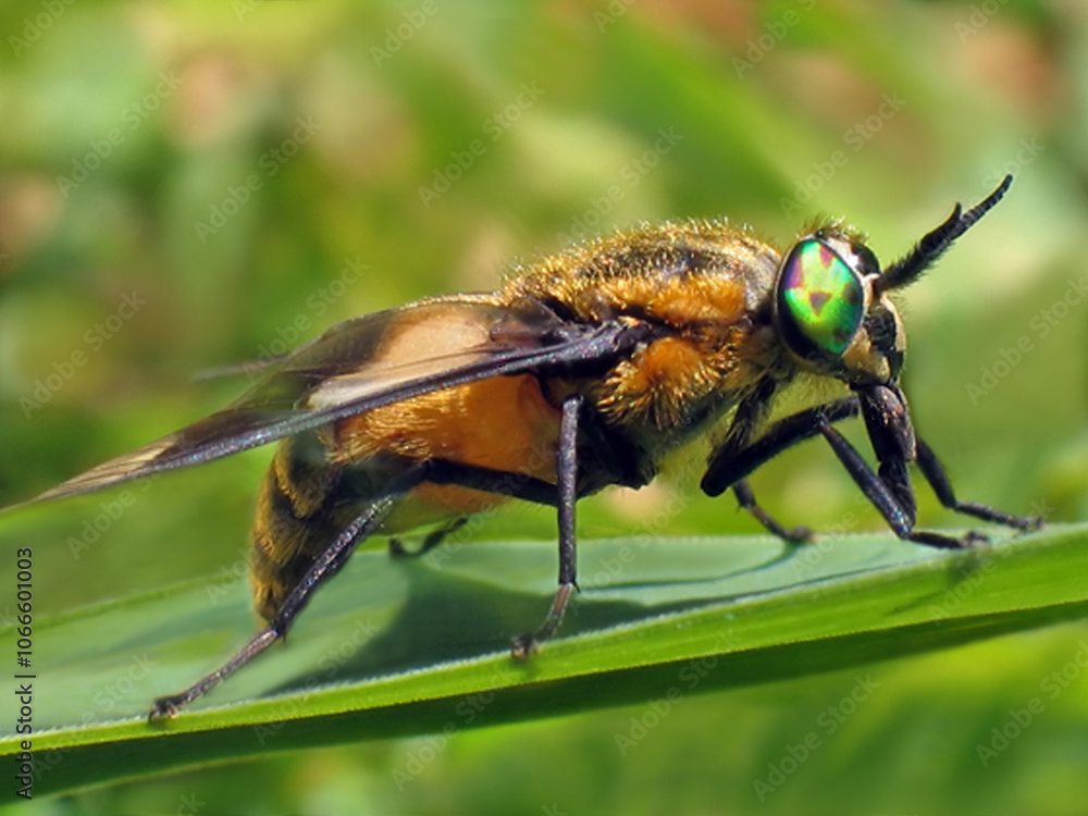 Ταπετσαρία Beautiful close-up of a horsefly on a green leaf, in the French countryside