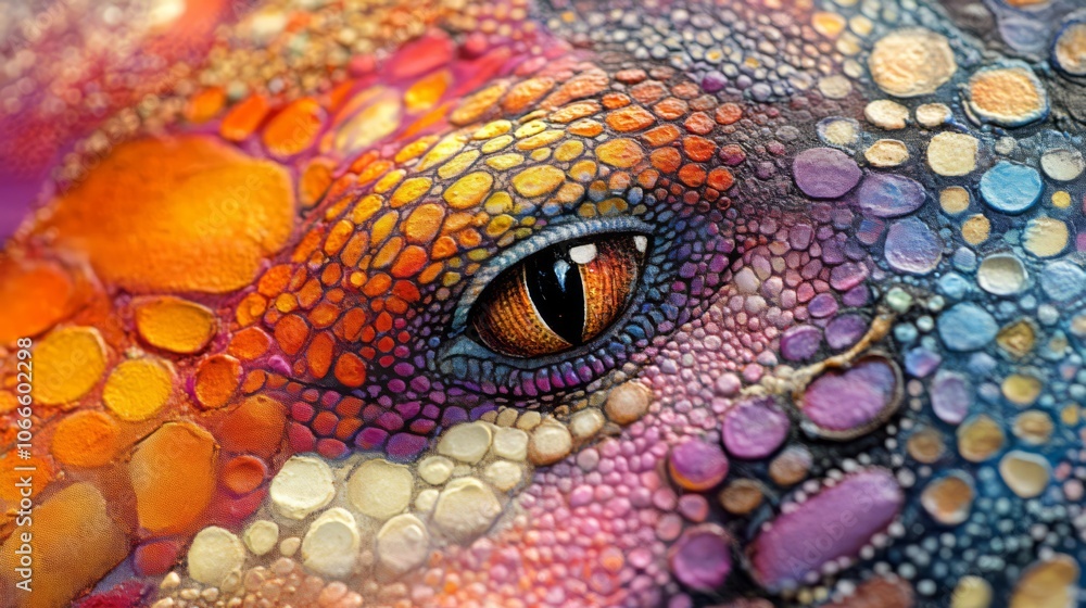 Fototapeta premium Close up of a colorful reptile eye with scales.
