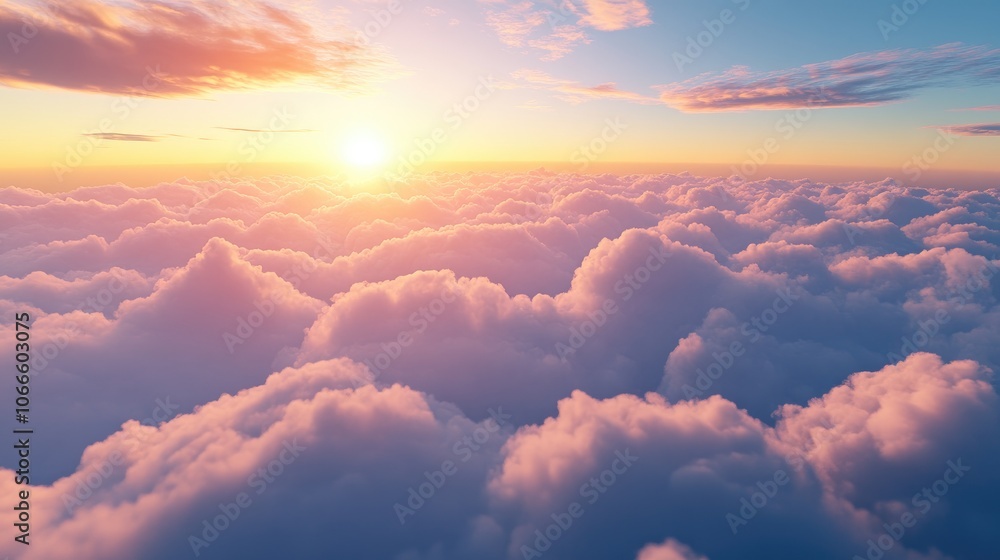 Stunning aerial perspective of towering cumulus clouds illuminated by the golden hues of sunset Stunning aerial perspective of towering cumulus clouds illuminated by the golden hues of sunset