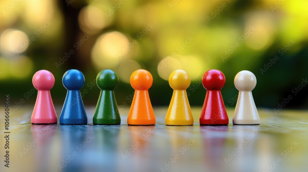 Varied figurines symbolizing a multifunctional team working together on problem solving and enhancing leadership skills Varied figurines symbolizing a multifunctional team working together on problem solving and enhancing leadership skills