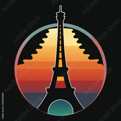 depict an eiffel tower inside a guitar s silhouette
