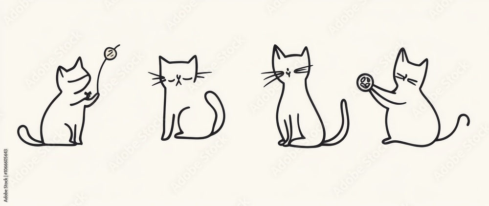 Naklejka premium The silhouettes of cats are modern and continuous on white background. Use for frames or borders in pet shops, veterinary clinics, or kindergartens.