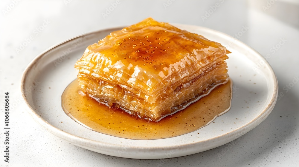 Delicious Piece of Baklava with Honey Syrup Isolated Delicious Piece of Baklava with Honey Syrup Isolated
