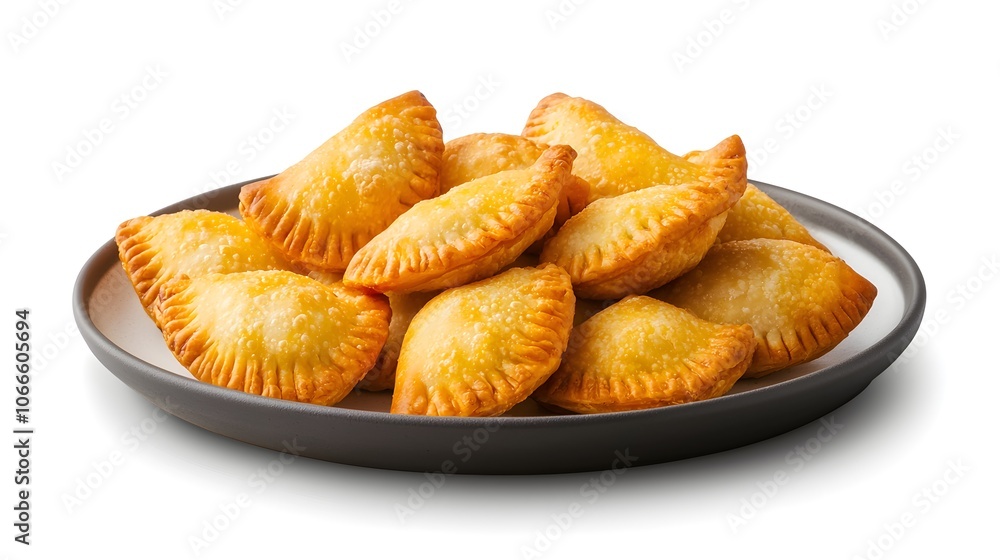 Golden Brown Empanadas on a Plate Isolated Background Golden Brown Empanadas on a Plate Isolated Background