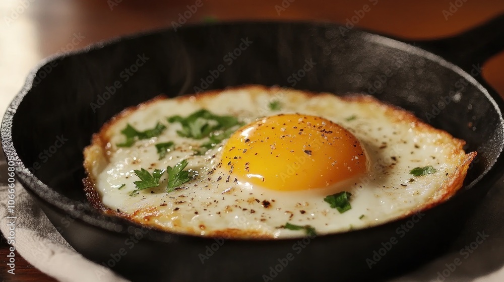 Sunny Side Up Egg Cooked in a Cast Iron Pan Sunny Side Up Egg Cooked in a Cast Iron Pan
