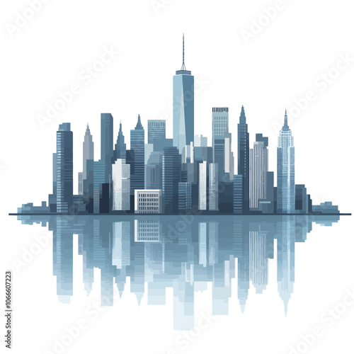 Modern city skyline with reflection on the water. 3D illustration.