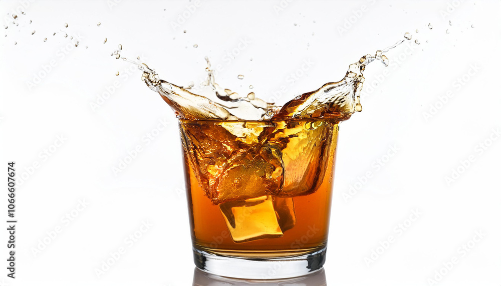 Glass of cold rum with splashes on white background Glass of cold rum with splashes on white background