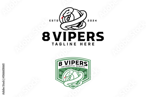 8 billiard ball wrapped serpent, reptile outline logo design. billiard black ball 8 with snake, viper line art logo design set. billiard ball illustration logo for billiard sport club and tournament