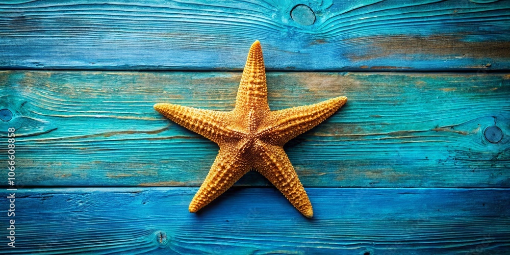 Close-Up Overhead View of a Starfish on Blue Wooden Background - Low Light Photography for Coastal Decor and Nature Lovers Close-Up Overhead View of a Starfish on Blue Wooden Background - Low Light Photography for Coastal Decor and Nature Lovers