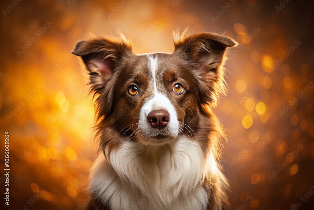 Close-Up Studio Portrait of a Brown and White Border Collie Dog Sitting and Looking Away - Stunning Pet Photography for Animal Lovers and Dog Enthusiasts Close-Up Studio Portrait of a Brown and White Border Collie Dog Sitting and Looking Away - Stunning Pet Photography for Animal Lovers and Dog Enthusiasts