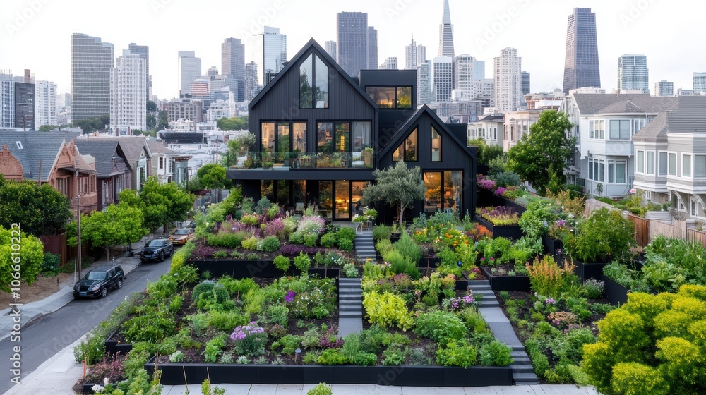 Fototapeta premium Urban community garden thrives a beautiful example of local food sustainability