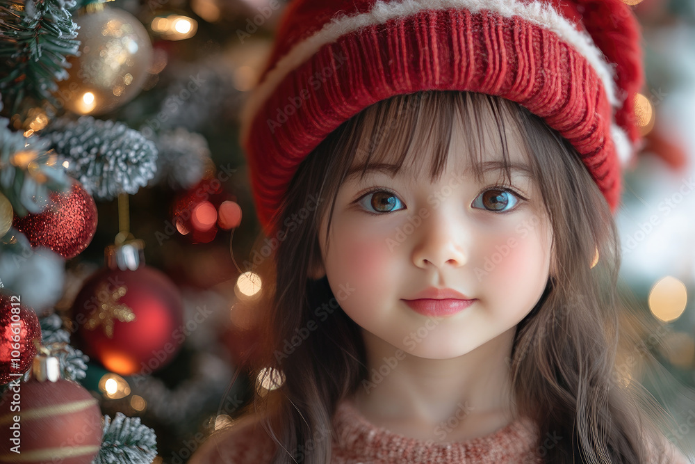 Cute Girl in Christmas Hat Radiating Holiday Joy Cute Girl in Christmas Hat Radiating Holiday Joy