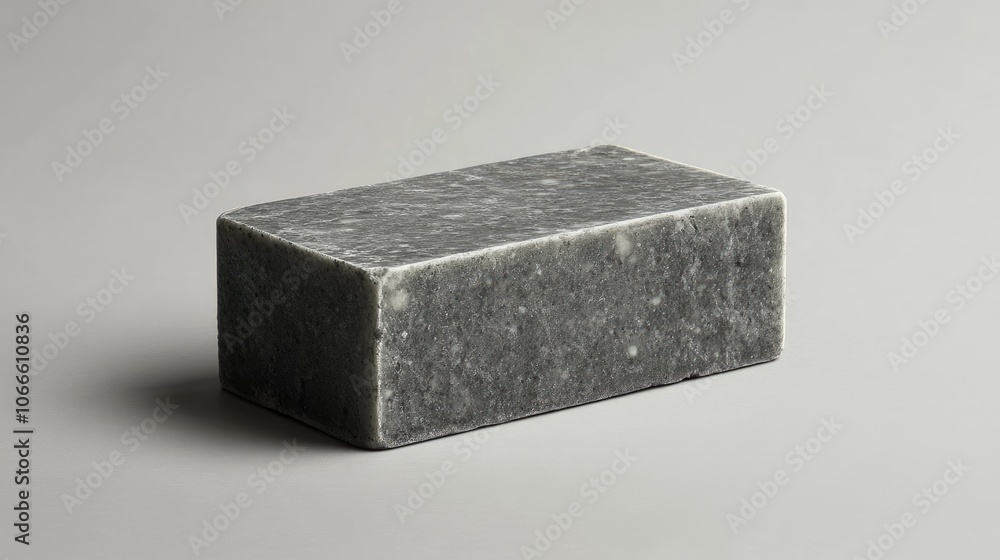 A single rectangular bar of black soap, isolated on a grey background. A single rectangular bar of black soap, isolated on a grey background.