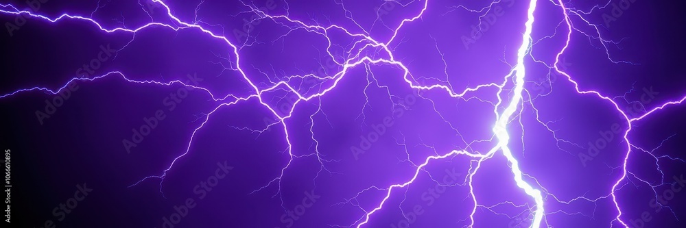 A bright purple lightning bolt strikes across a dark sky A bright purple lightning bolt strikes across a dark sky
