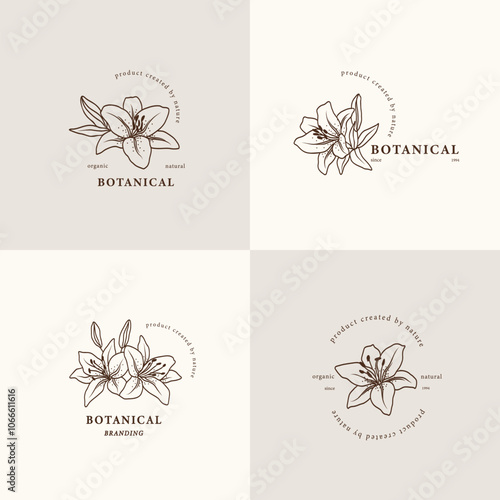 Line art lily flowers logotypes