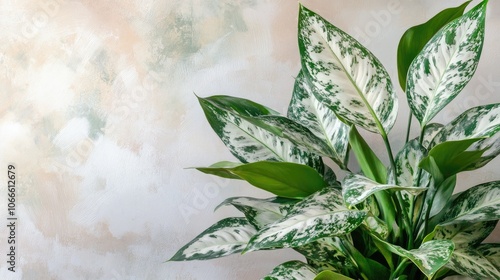 Tropical plant leaves featuring striking silver patterns showcasing the unique beauty of the Aglaonema Commutatum Silver Queen variety photo