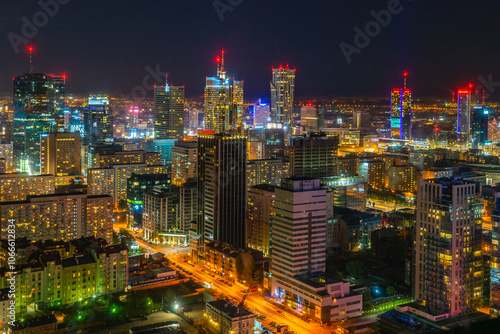 City Center of Warsaw at night, capital of Poland