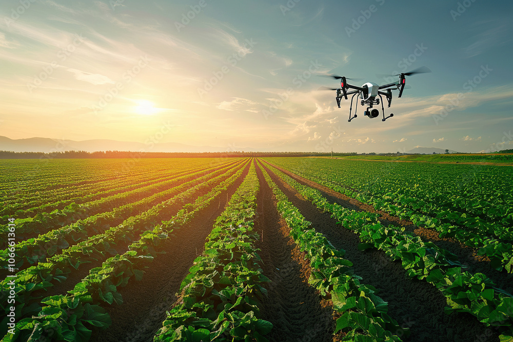 Drone flying in the sky over nature during observation Drone flying in the sky over nature during observation
