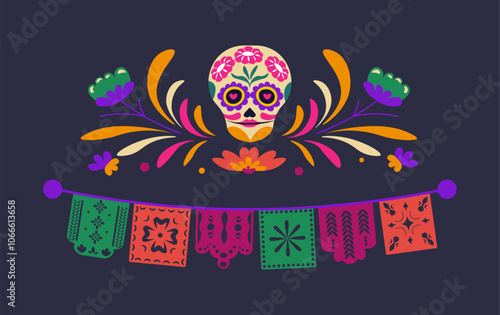 Skull and Floral Banner vector