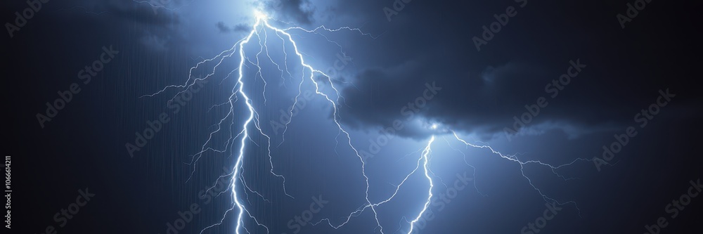 Lightning strikes through dark storm clouds in the night sky Lightning strikes through dark storm clouds in the night sky