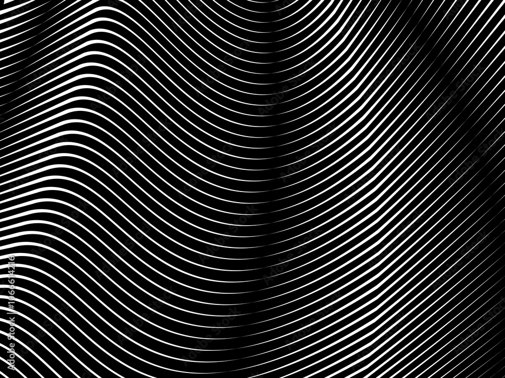 Abstract art geometric background with shiny abstract 3d black and white stripes pattern. Black and white optical illusion with waves and transitions. Abstract art geometric background with shiny abstract 3d black and white stripes pattern. Black and white optical illusion with waves and transitions.