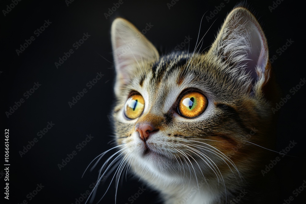In the dark, orange cat eyes shine. In the dark, orange cat eyes shine.
