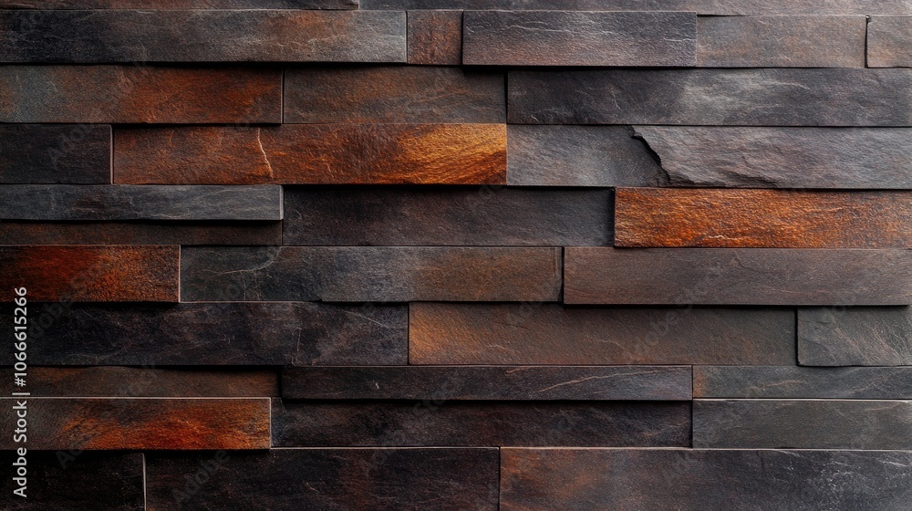 Naklejka premium Textured stone tiled wall surface in a masonry design