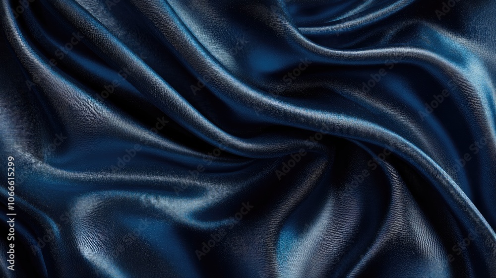 Textured dark blue fabric featuring folds and holographic elements creating an abstract geometric backdrop Textured dark blue fabric featuring folds and holographic elements creating an abstract geometric backdrop