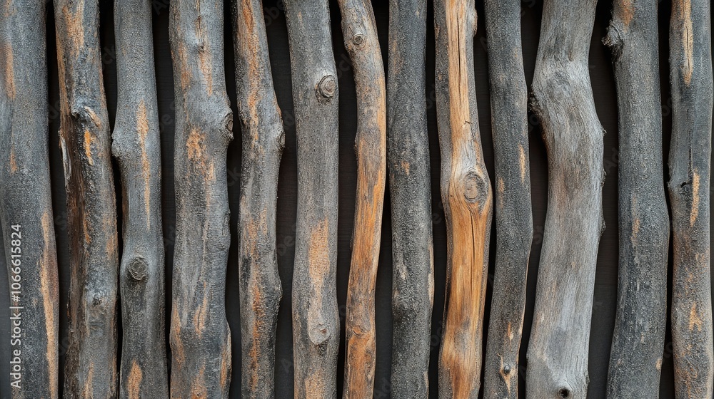 Textured background created by an organic arrangement of natural wooden slats Textured background created by an organic arrangement of natural wooden slats