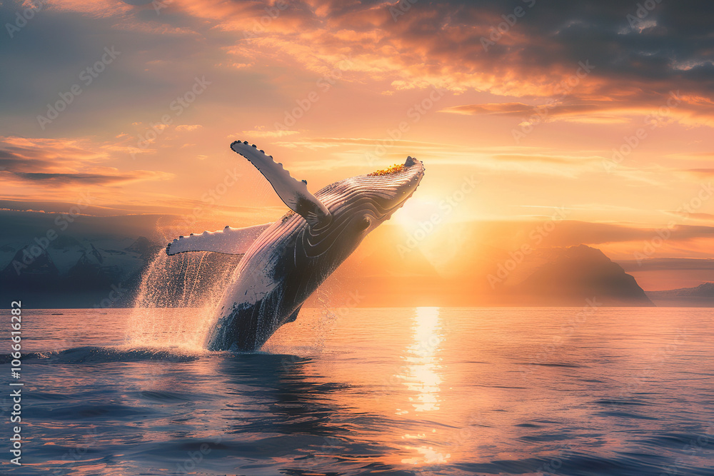 Fototapeta premium Fantastically beautiful majestic huge whale in ocean