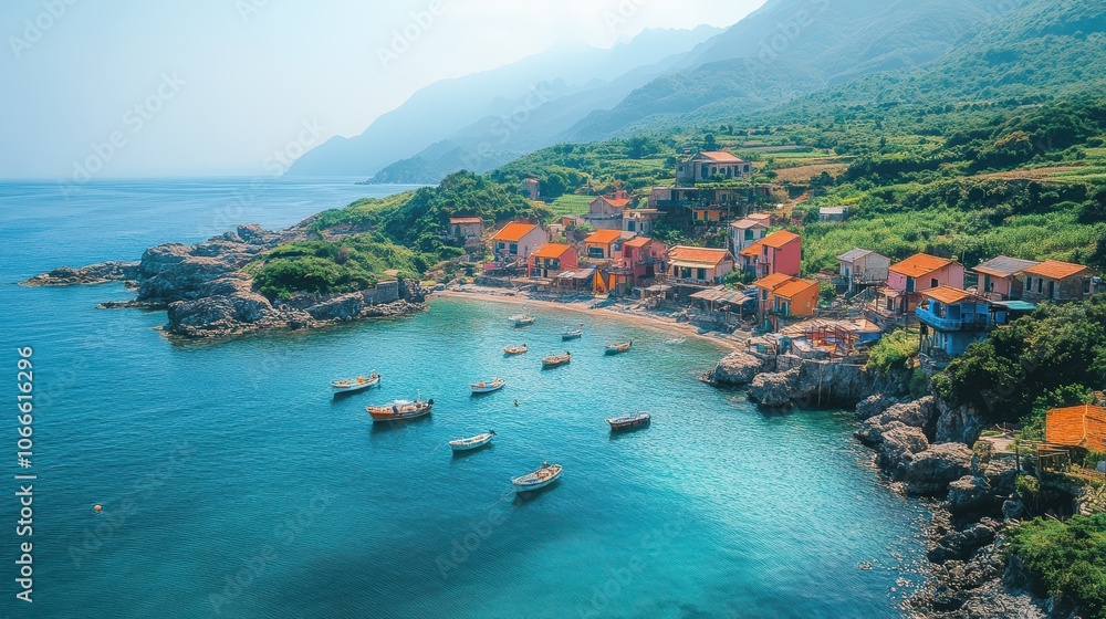 Fototapeta premium Traditional fishing village embraces sustainable practices to protect marine life