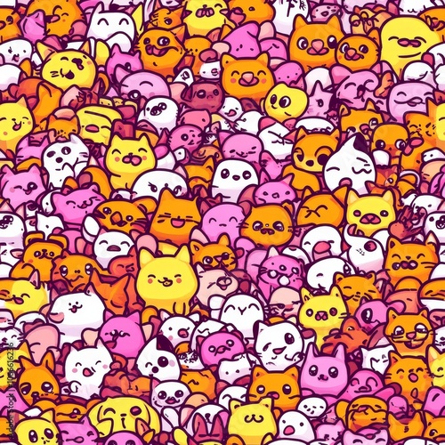 Cute cats pastel color seamless pattern background.