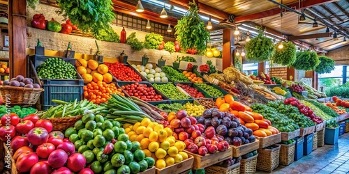 Fresh, organic bounty. Vibrant farmers market stall.