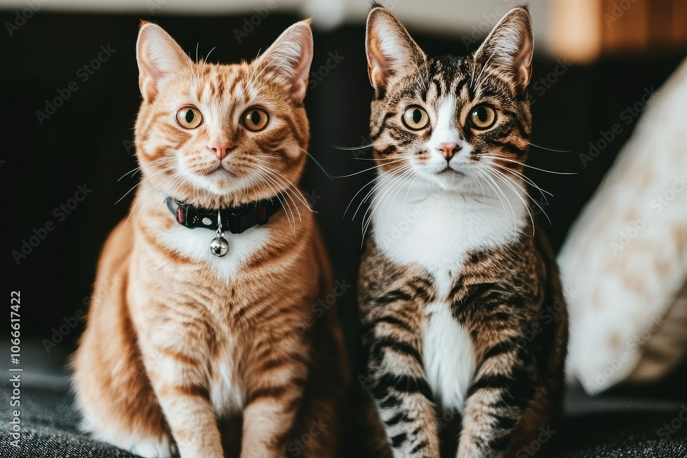 Two cats on the sofa in the living room. Stock photo Two cats on the sofa in the living room. Stock photo