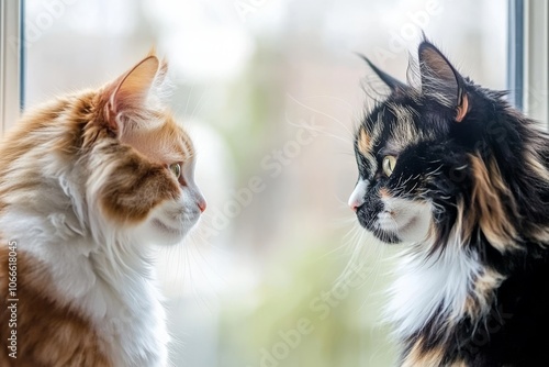 Apparently conversing domestic cats