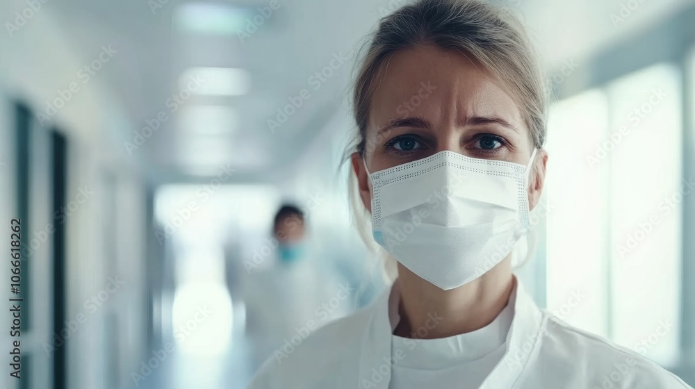 Medical staff wearing masks in a hospital setting, symbolizing dedication and protection in the face of health challenges. Medical staff wearing masks in a hospital setting, symbolizing dedication and protection in the face of health challenges.