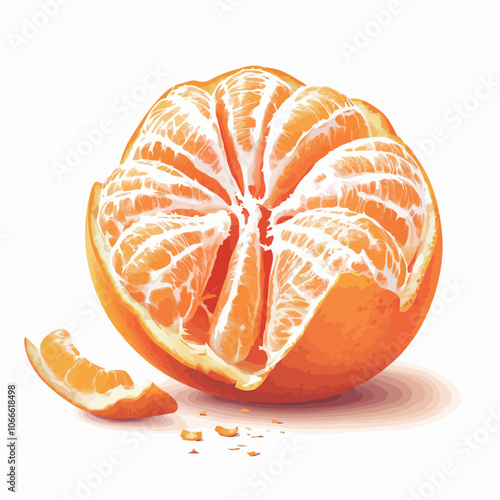 Peeled tangerine isolated on white background. Vector illustration.