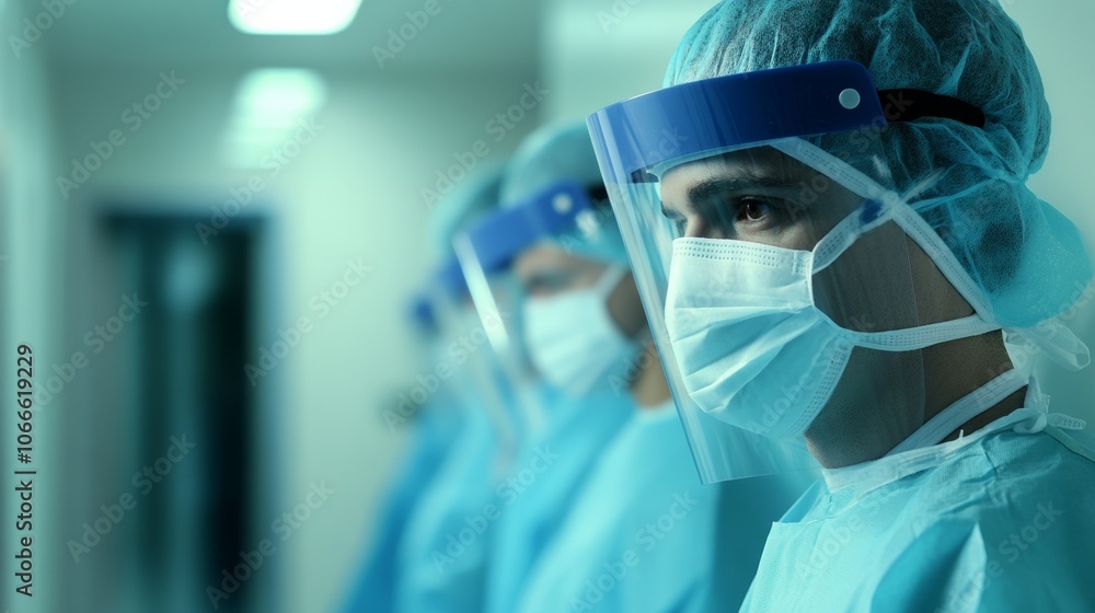 Medical staff wearing masks in a hospital setting, symbolizing dedication and protection in the face of health challenges. Medical staff wearing masks in a hospital setting, symbolizing dedication and protection in the face of health challenges.