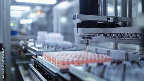 Engineers analyze data from control screens in manufacturing center to check quality