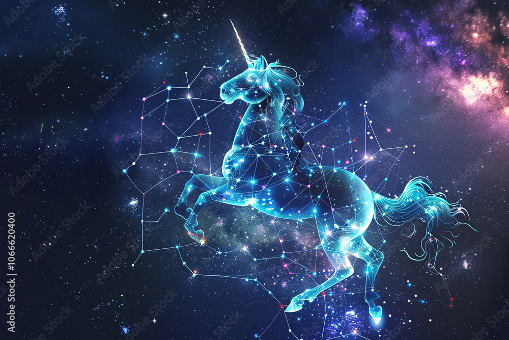 Naklejka premium Astrological composition with concept of Horse zodiac sign symbol