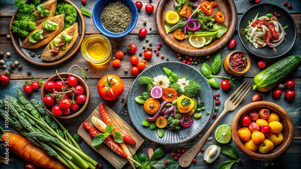 Delicious Gourmet Spread Featuring Fresh Ingredients, Colorful Vegetables, and Exquisite Presentation for Food Photography Lovers Delicious Gourmet Spread Featuring Fresh Ingredients, Colorful Vegetables, and Exquisite Presentation for Food Photography Lovers